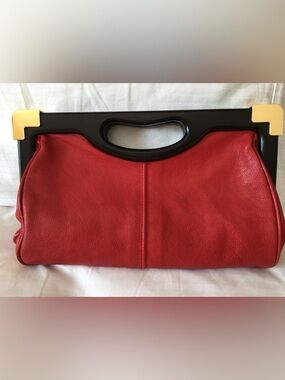 Rebecca Minkoff Red Leather Frame-Top Clutch Handbag